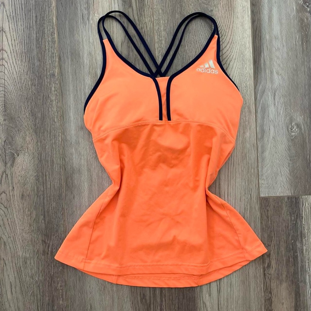 Adidas Women’s Premium Athletic Tank Top with Built-In Bra, Orange/Blue, Size XS